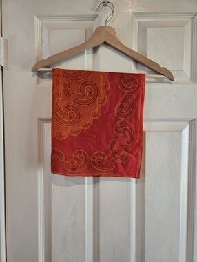 Vintage Silk Blend Scarf Made in Japan Red Orange Paisley Square Boho